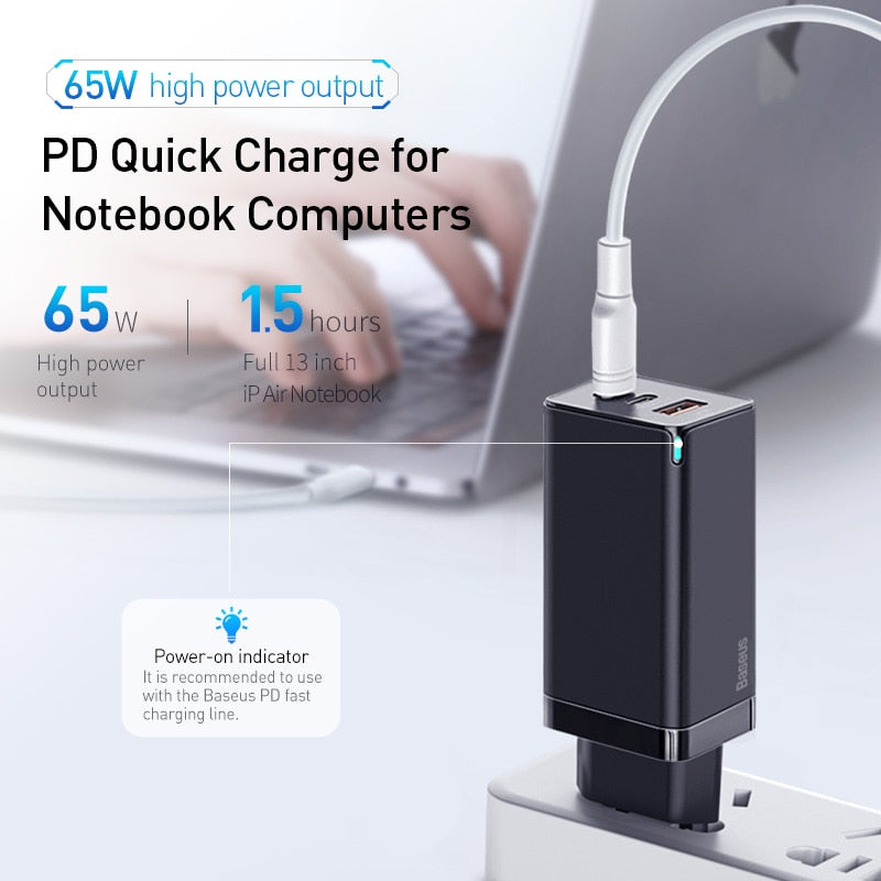 GAN Charger 65W Quick Charge 4.0 3.0 Type C PD USB Charger Portable Fast  Charger